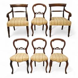 Victorian mahogany dining suite, including four balloon back chairs with pierced and folia...