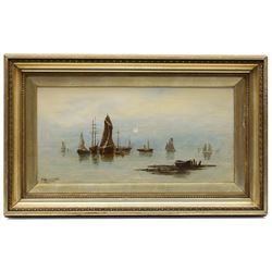 P Hayward (British 19th/20th century): Sailboats on Calm Seas, oil on canvas signed and dated 1912, 24.5cm x 50cm