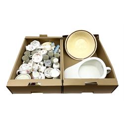 Stone pamchen, together with Hornsea cornrose coffee cans and saucers, Aynsley Pembroke vases, and trinket dishes, Royal Worcester egg coddler etc, in two boxes 