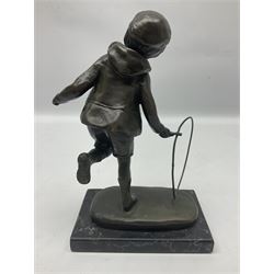 Art deco style bronze, figure of a boy with a hoop, after Chiparus, H23cm
