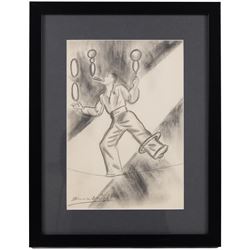 Dame Laura Knight (Staithes Group 1877-1970): The Tightrope Walker, pencil signed 28cm x 19cm