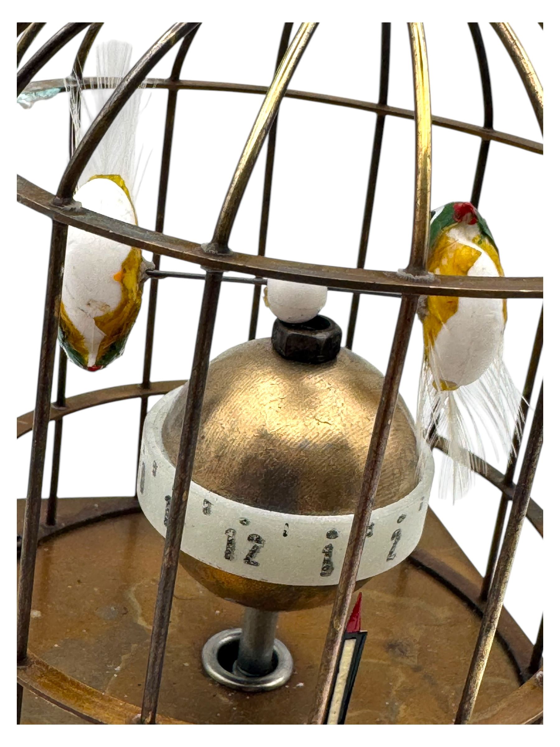 Reproduction clockwork automaton bird cage clock, H17cm