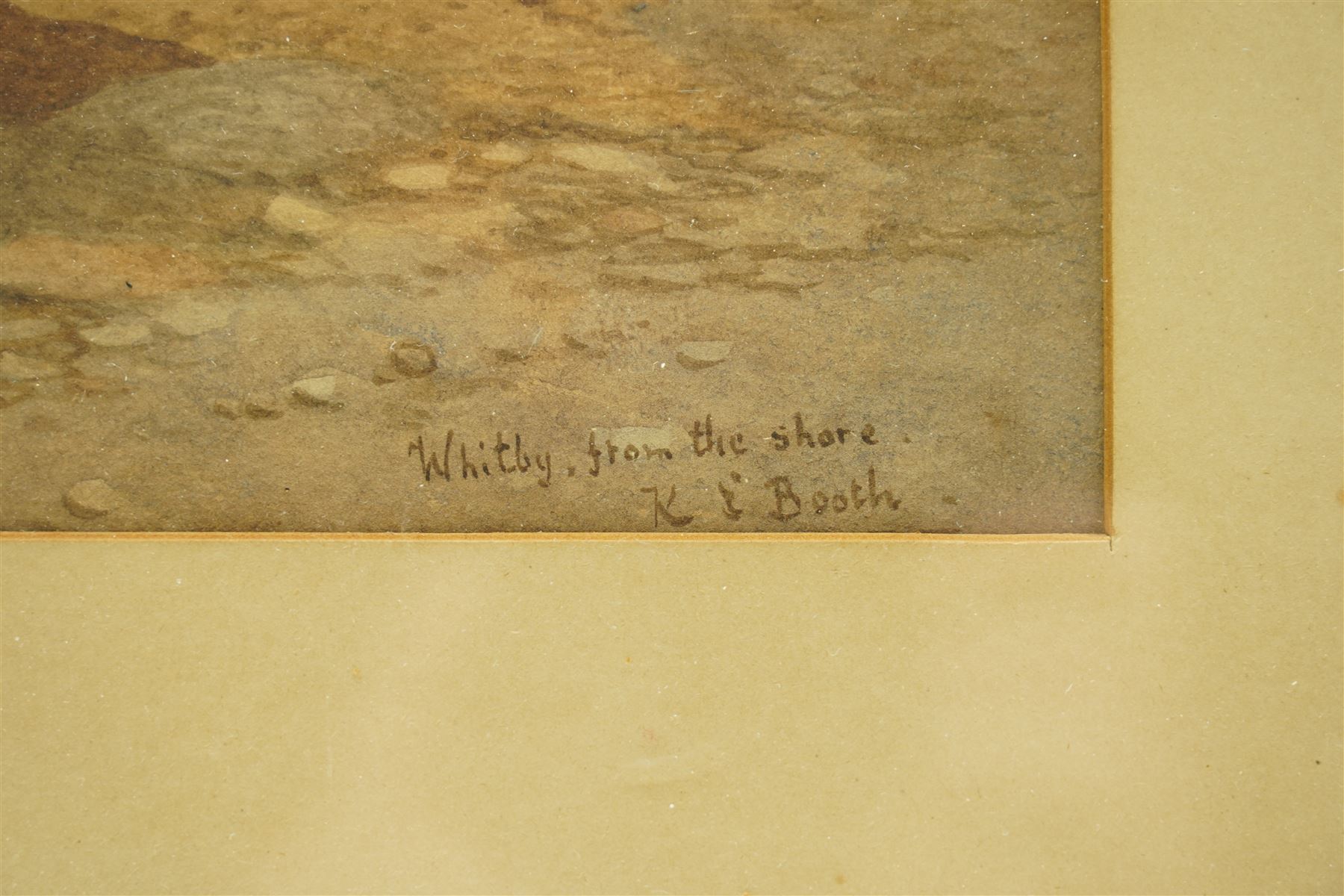 Kate E Booth (British fl.1850-1898): Figures on Whitby Beach Looking to Whitby Abbey and Lighthouse, watercolour signed and inscribed 34cm x 52cm