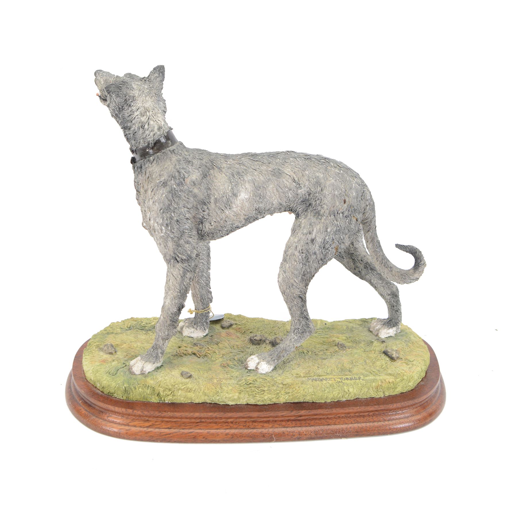 Limited edition Border Fine Arts B1053 Lurcher Grey, no. 106/500, by Margaret Turner, upon oval wooden plinth, H25cm