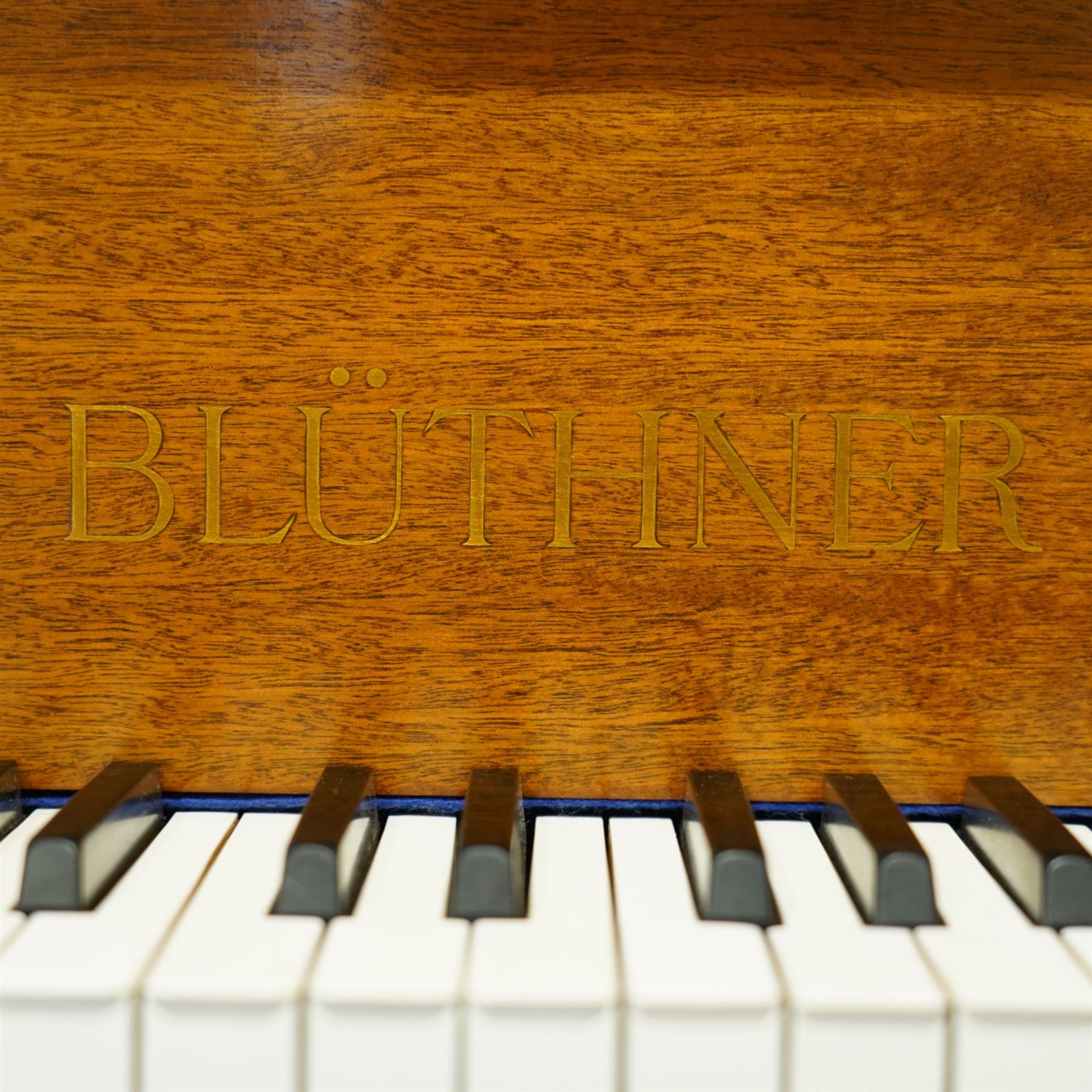 Julius Bluthner-light mahogany overstrung Baby Grand Piano serial No 118183 (1934), with a grand roller action, 88 ivory and ebony keys AO-C7, raised on three square tapered legs with brass castors, adjustable music desk and Lyre with sustain and una-corda pedals, recently (2007) thoroughly restored, case re-finished and polished, action completely overhauled and adjusted with good repetition, frame totally re-strung including copper wound bass strings, new tuning pins, hammer heads, dampers and traditional blue Bluthner string felt, in very good playing condition. With a matching adjustable piano stool fitted with a leather cover. Tuned to concert pitch, A=440.  Complete with key fall lock and key and three castor cups.
This item has been registered for sale under section 10 of the APHA Ivory Act, Reference X76CPCS8