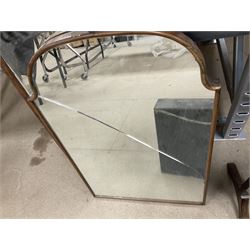 Mahogany framed easel mirror and another mirror, Firescreen with needlework panel depicting a woman in the garden H73cm, other wood items etc