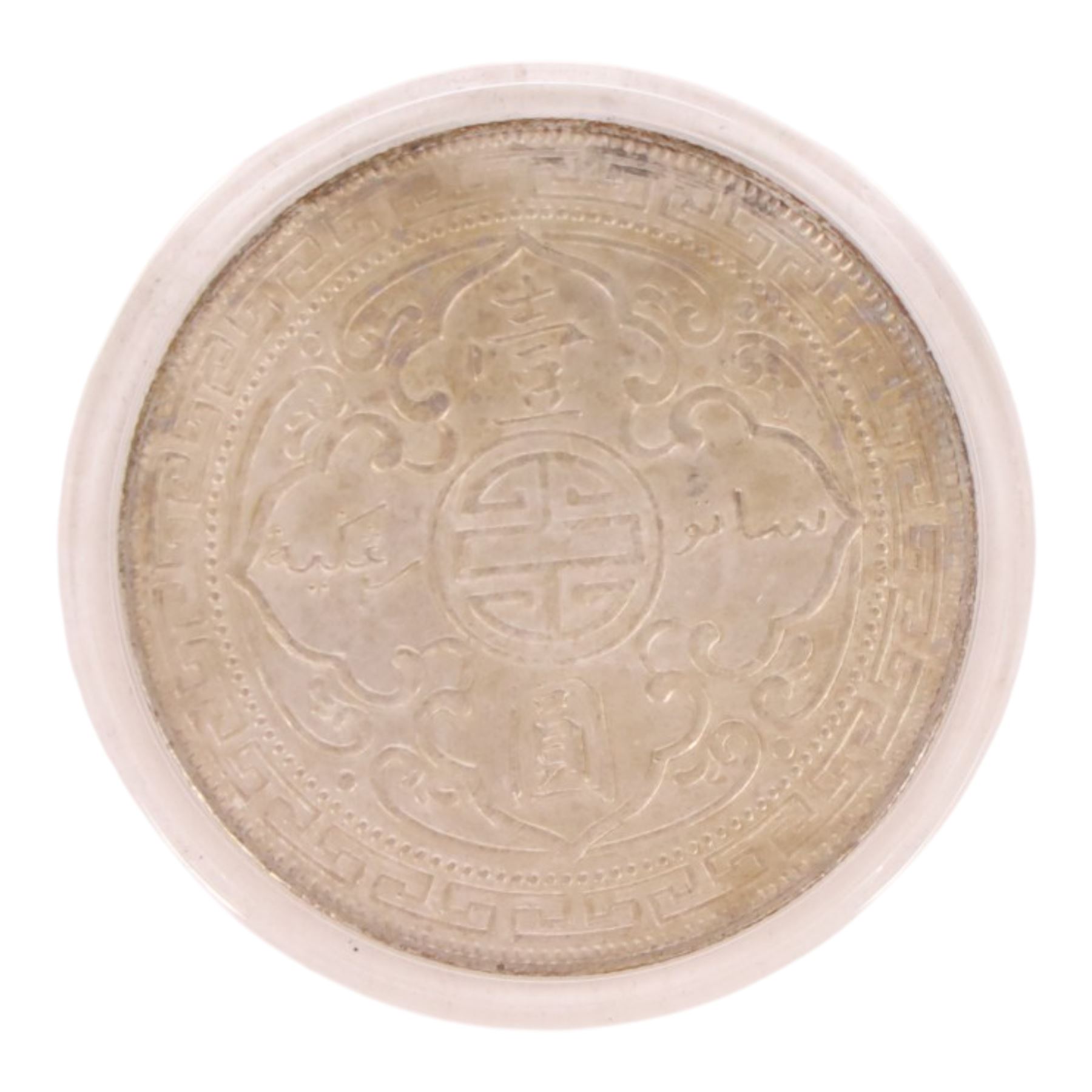 United Kingdom 1910 silver trade dollar coin, encapsulated