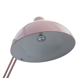 Contemporary pink floor lamp, in the manner of Anglepoise, counter balance sprung arm, blue cord with a weighted base 