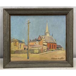 William Jock Frater (Australian 1890-1974): The Red Chapel, oil on canvas board signed, inscribed verso 28cm x 35cm 