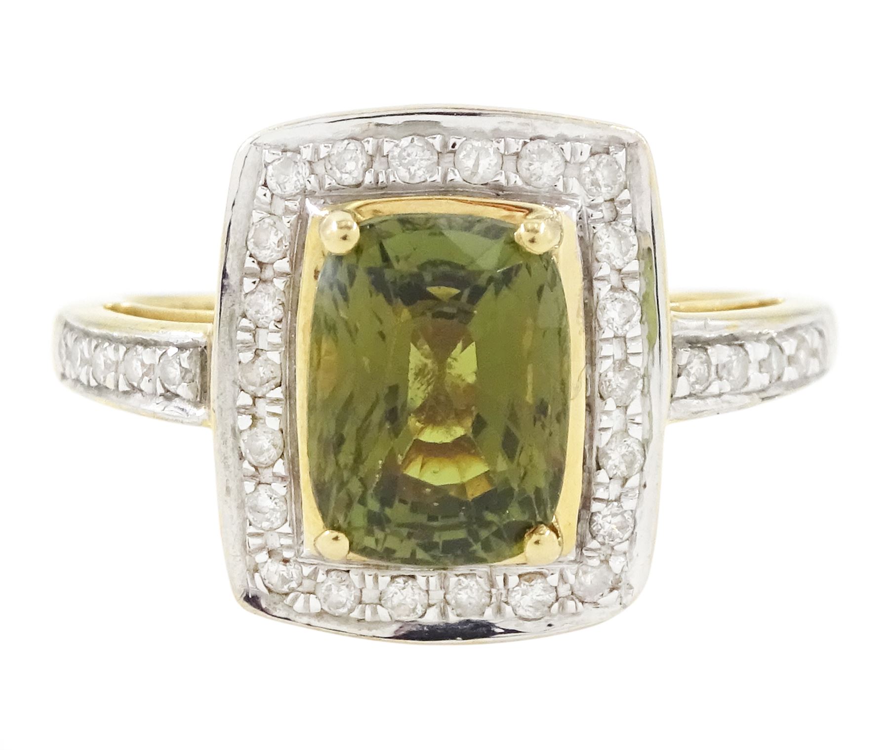 18ct gold alexandrite and diamond cluster ring by Lorique, single cushion cut alexandrite of 2.70 carat, with round cut diamond surrounded, Birmingham 2013, boxed with certificate