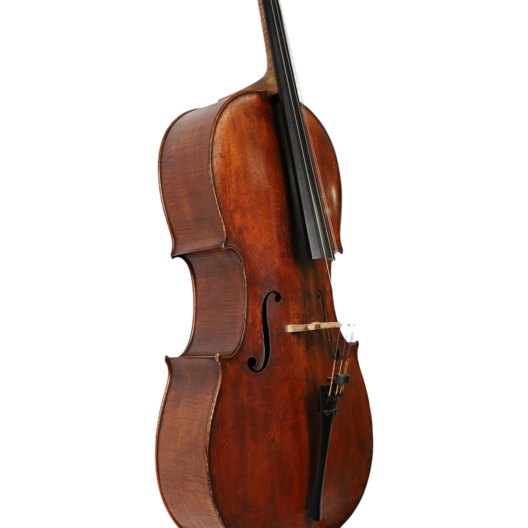 Early 19th century English cello by Samuel Gilkes of London, circa 1820, with two piece back and pine table finished in a golden brown varnish, certificate of authenticity from D.R Hill & Son, Buckinghamshire, numbered H494 in their records, in Hiscox hard case, with two horse hair cello bows, the first an English example stamped Ferranda Millars Liverpool, the second a German example stamped R. Paesold, both with ebonised mother of pearl/abalone frogs and ivory tip plates
This item has been registered for sale under Section 10 of the APHA Ivory Act