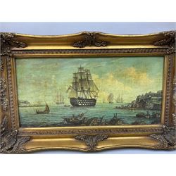 English School (early 20th century): British Sailing Vessels Coming to Port, pair overpainted prints textured with varnish unsigned max 29cm x 40cm (2)