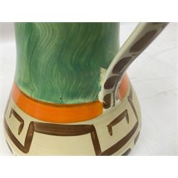 Seven Myott Son & Co hand painted jugs, all with printed mark beneath, H21cm