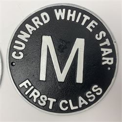 Pair of reproduction cast iron Cunard White Star signs, D25cm 