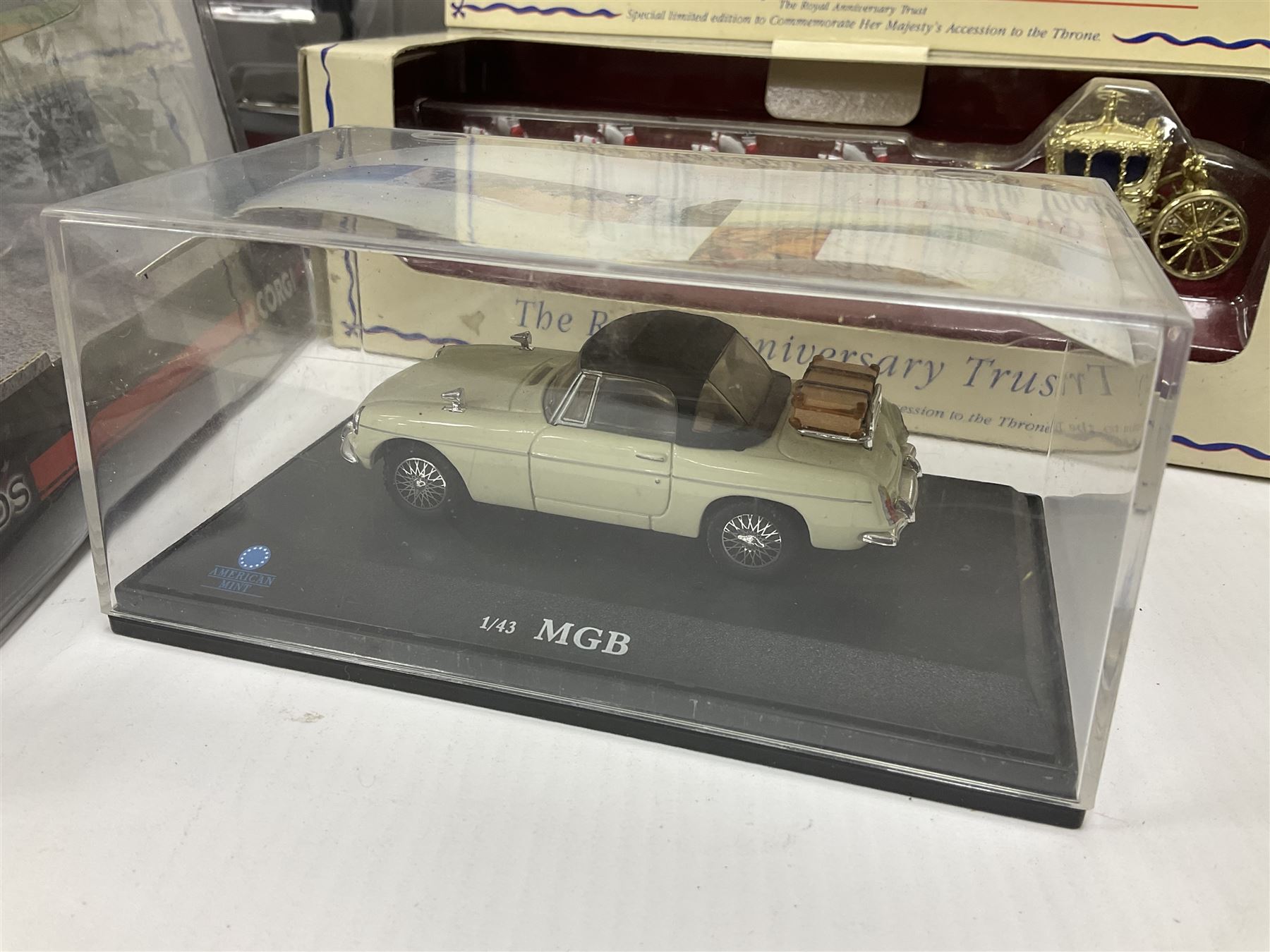 Eleven die-cast models from various makers to include Dinky 955 Fire Engine, missing ladder, boxed; Matchbox YY66 Her Majesty’s Gold State Coach; Corgi - CC18102 Scania R Series Toplone Fridge no.3474/3710; and further vehicles and aeroplanes to include Aviation Archive and Editions Atlas (11) 