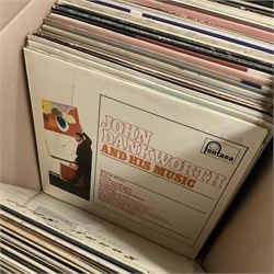 Collection of vinyl LP records in four boxes, mainly Jazz and Classical including Piano Rags by Scott Joplin, Sarah Vaughn, Duke Ellington and His Orchestra and Louis Armstrong, etc