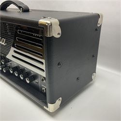 As new Bugera 333XL Infinium Hardcore 120-watt 3-channel tube amplifier head with reverb and Infinium tube life multiplier; date code 1507; number S1500576AAC L69cm; boxed with foot controller, power cable and paperwork