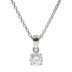 18ct white gold round brilliant cut single stone diamond pendant necklace, hallmarked, diamond approx 0.60 carat