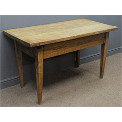  19th century ash farmhouse style rectangular kitchen table, square tapering supports, 129cm x 67cm, H78cm  