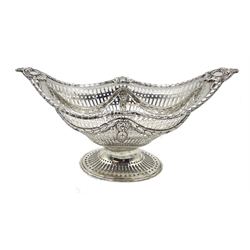  Victorian silver pedestal dish, embossed swag and pierced decoration by Charles Stuart Harris, London 1896, approx 11oz  