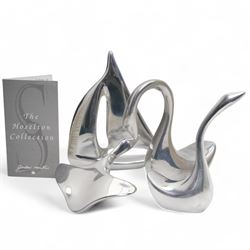 Aluminium Seagull sculpture by Gordon Hoselton (Canadian 1930-2003), mounted on stone base, inscribed no. 622, H33cm; together with four smaller sculptures - Swan no.1361, Sailboat no. 1196,  and Goose no.271, all signed to base (4)