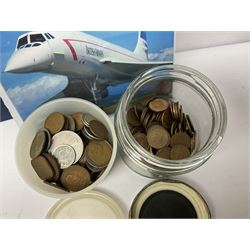 Great British and World coins, including small number of pre 1920 silver coins, pre-decimal coinage, commemorative crowns, Britain's first decimal coins sets in blue wallets, Swiss francs etc