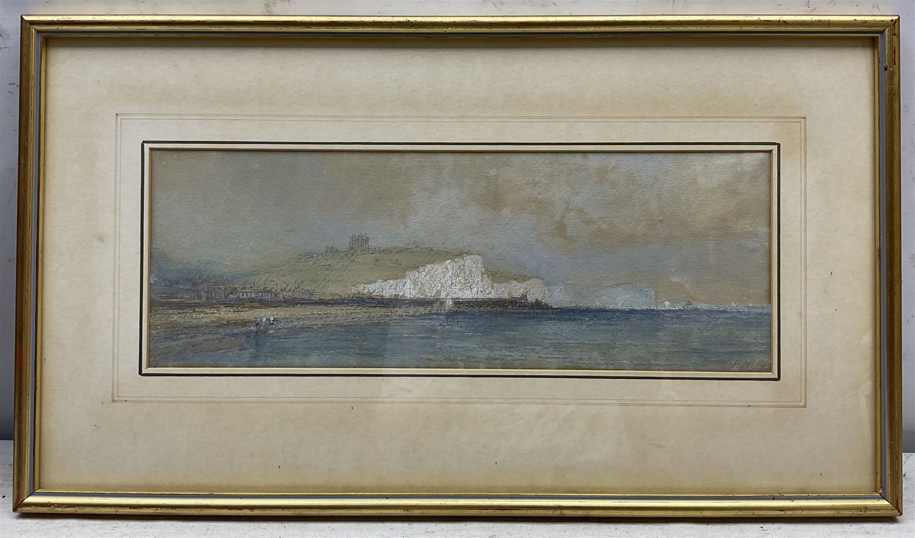 Paul Marny (French/British 1829-1914): Coastal Landscape, watercolour with scratching out signed 14cm x 40cm 