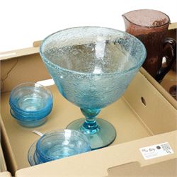 Collection of French blue and pink bubble glass items from La Verrerie de Biot 