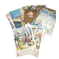 Collection of early to mid 20th century Cunard White Star Line menus, together with six Union Castle menu cards, from ships including Queen Elizabeth, Queen Mary, Franconia, Lancastria, Aquitania etc (35)