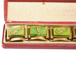 French Art Deco gilt metal and bakelite seahorse bracelet attributed to Jean Painleve, with matching clip