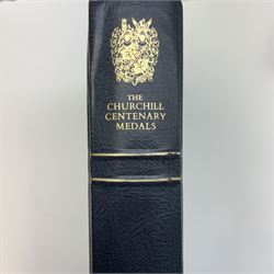 The Churchill Centenary Trust Medal Collection, 1974, a complete set of 24 silver-gilt medallions struck by John Pinches, issued by the Churchill Centenary Trust to commemorate the 100th anniversary of the birth of Winston Churchill; individually encapsulated with certificate of authenticity and housed in a leatherette display album