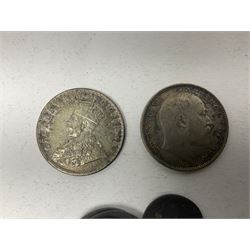 Great British and World coins, including pre-decimal coinage, King Edward VII India 1904 one rupee, King George V 1918 one rupee, various French coins etc