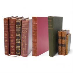 Pulling, F.S. - 'Sir Joshua Reynolds,, published Sampson Low, 1892 and Brock-Arnold, George M. - 'Gainsborough' published Sampson Low 1889, bound together in one volume, full leather with marbled end papers, bookplate of Lionel Montagu, all edges gilt, Ruskin, John - 'The Stones of Venice', volumes 1 & 2 of 3, published by G Allen, 1881 2nd edition, leather and marbled boards, Ruskin, John 'The Stones of Venice' published by G Allen 1893, 1st edition with green boards and Ruskin, John - 'Sesame and Lilies' published G Allen 1895 in soft leather, 'The Essays or counsels Civil and Moral', Routledge 1883 in half leather boards. 'Selections from speeches and writings of Edmund Burke' circa 1890, Tupper, A F 'Proverbial Philosophy' 1838, embossed and gilt leather, all edges gilt and Lord Macauley 'Historical Essays' 1923 