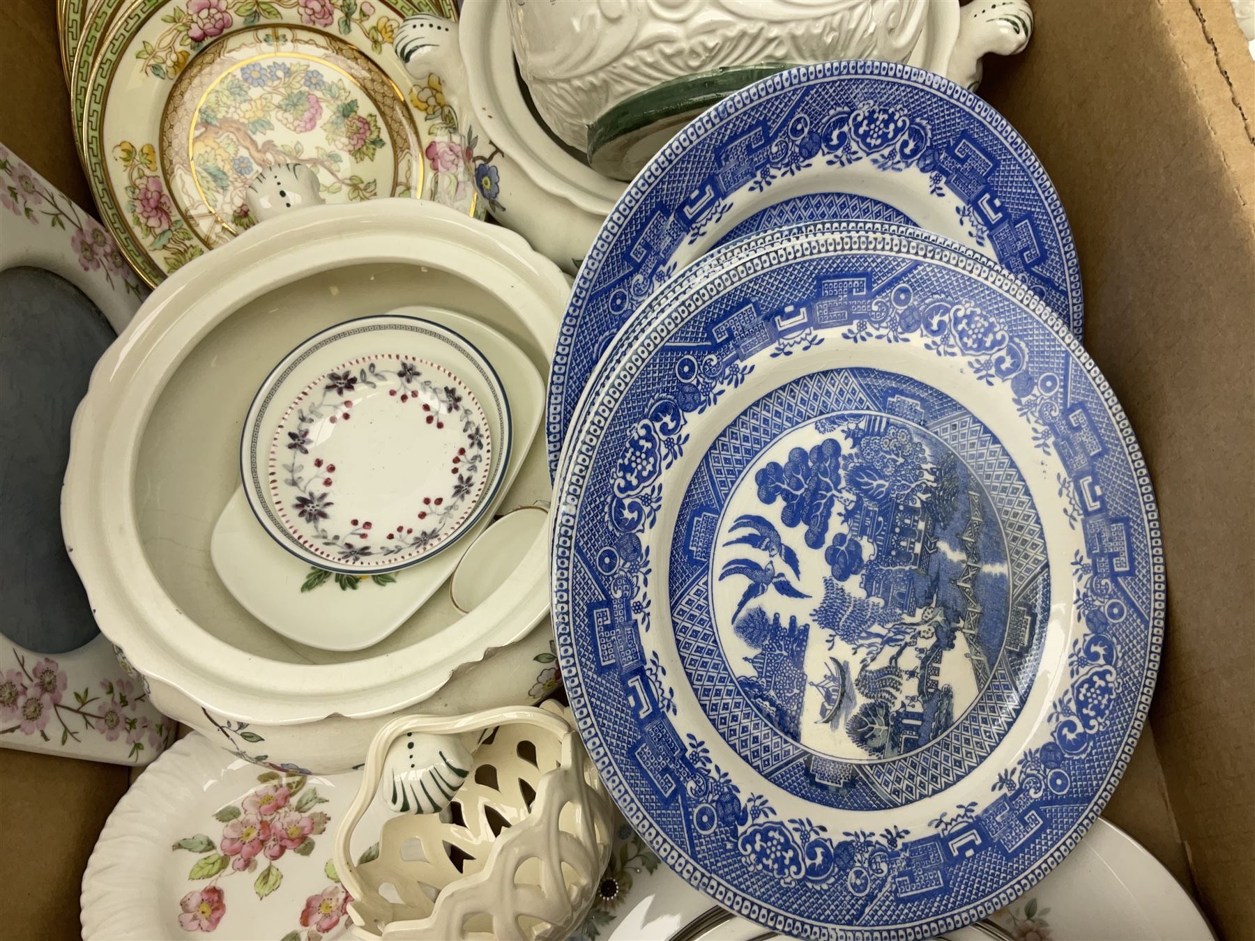 Coalport 'Tintern' pattern coffee service for six, Royal Stafford 'Rochester' teawares, Sutherland China 'Exotic' teawares, Royal Doulton 'Pastorale' cake plate, teacups and saucers etc