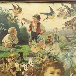 Victorian mahogany framed decoupage two-panel screen