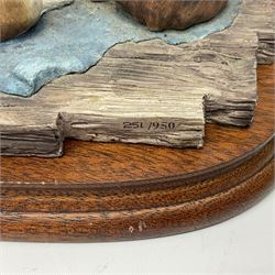 Three Border Fine Arts figures including Boxer with Pups, Capodimonte figure of a drunken pirate, and a brass dog (5)