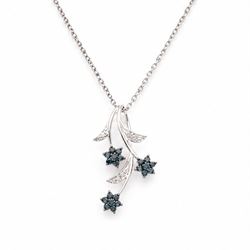 9ct white gold blue and white diamond flower pendant necklace, hallmarked