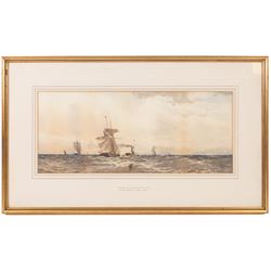 William Thomas Nichols Boyce (British 1858-1911): 'Breezy Day Off the River Tyne', watercolour signed and dated 1900, titled on the mount 21.5cm x 52cm 