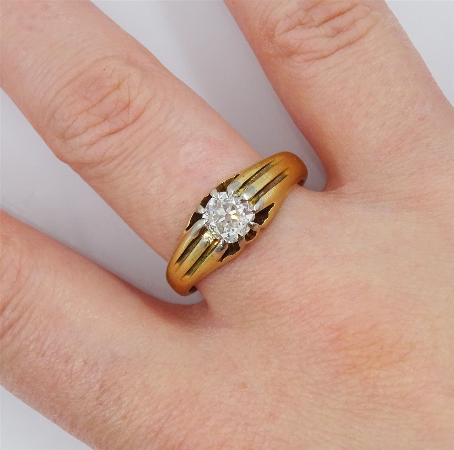 Victorian 18ct gold  single stone old cut diamond ring, London 1868, diamond approx 0.80 carat