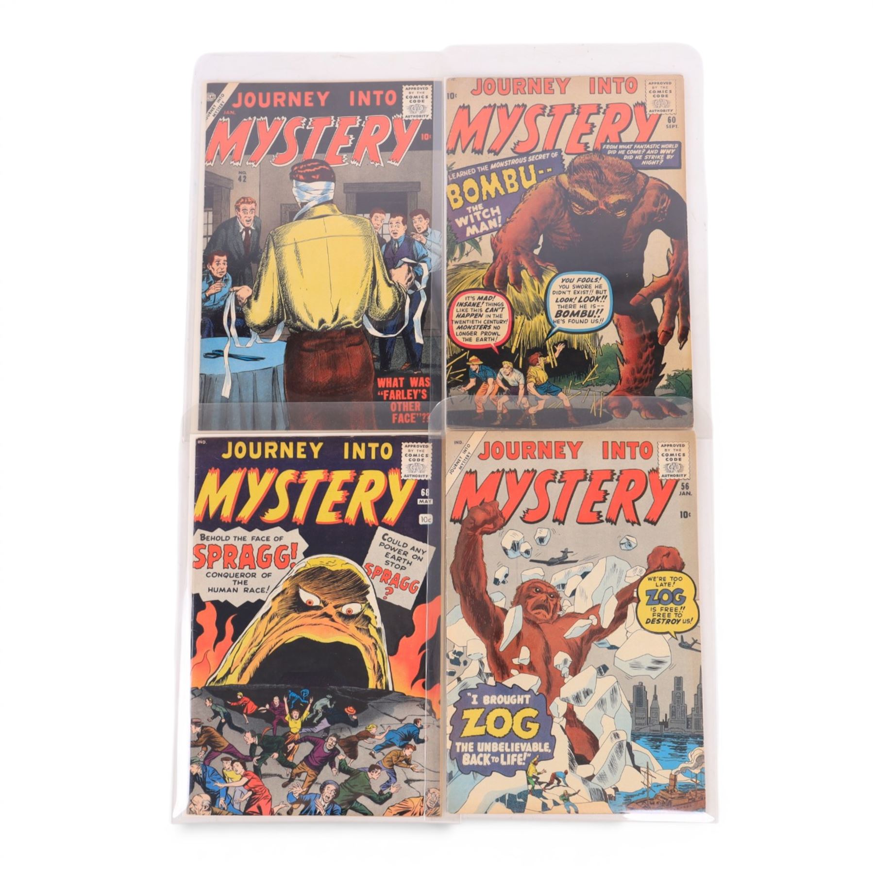 Eight Atlas/Marvel Silver Age 'Journey Into Mystery' comic books, spanning years 1957-1963, comprising issues #42, #56, #60, #68, #78, #79, #82 and #88