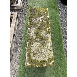 Weathered stone rectangular garden seat bench, three sections - THIS LOT IS TO BE COLLECTED BY APPOINTMENT FROM DUGGLEBY STORAGE, GREAT HILL, EASTFIELD, SCARBOROUGH, YO11 3TX