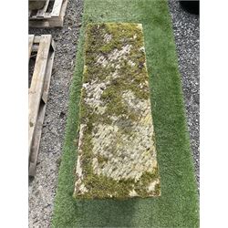 Weathered stone rectangular garden seat bench, three sections - THIS LOT IS TO BE COLLECTED BY APPOINTMENT FROM DUGGLEBY STORAGE, GREAT HILL, EASTFIELD, SCARBOROUGH, YO11 3TX