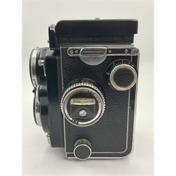 Rolleiflex Series E twin lens camera body, serial no. 1623867, with 'Planar 1.28 f-80mm' lens and 'Heidosmat 1:2.8/80' lens 
