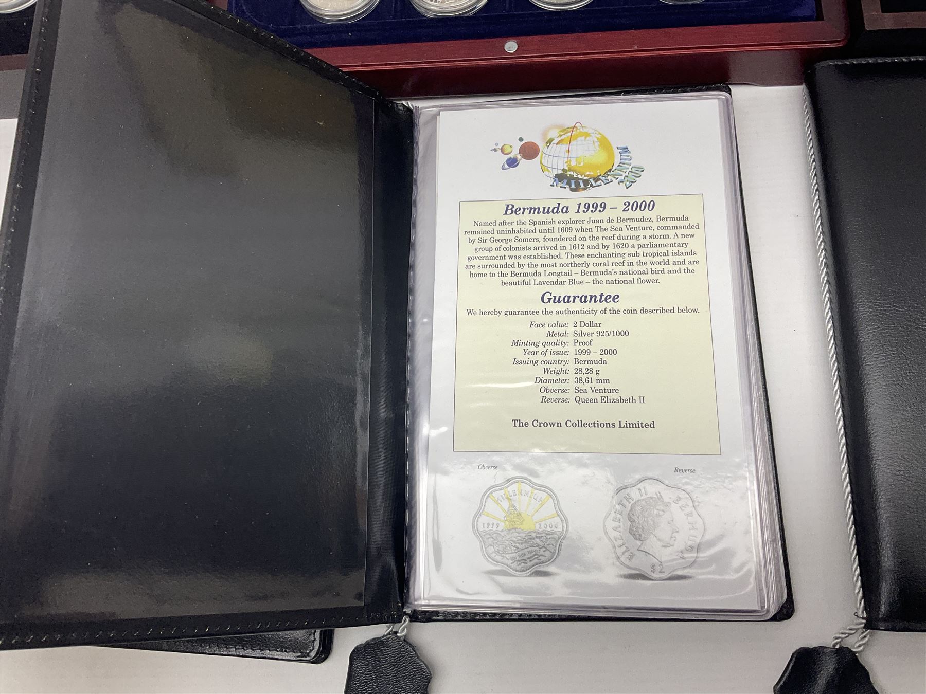 Single owner lifetime collection of mostly commemorative modern World coins with gold, silver and base metal examples, including two Queen Elizabeth II Bailiwick of Guernsey twenty-five pound gold coins 'The 1999 Royal Wedding' and '100th Anniversary of the End of the Victorian Era' 2001 each in 24 carat gold weighing 7.81 grams with certificates, silver coins commemorating the Millennium 2000 including Guyana sterling silver proof two-thousand dollars, Fiji sterling silver proof five dollars etc, silver coins from the Queen Elizabeth II Golden Jubilee Collection dated either 2002 or 2003 from Great Britain and the Commonwealth countries, United Kingdom commemorative crowns in card folders, The Royal Mint United Kingdom 1997 proof coin set in red folder without certificate etc