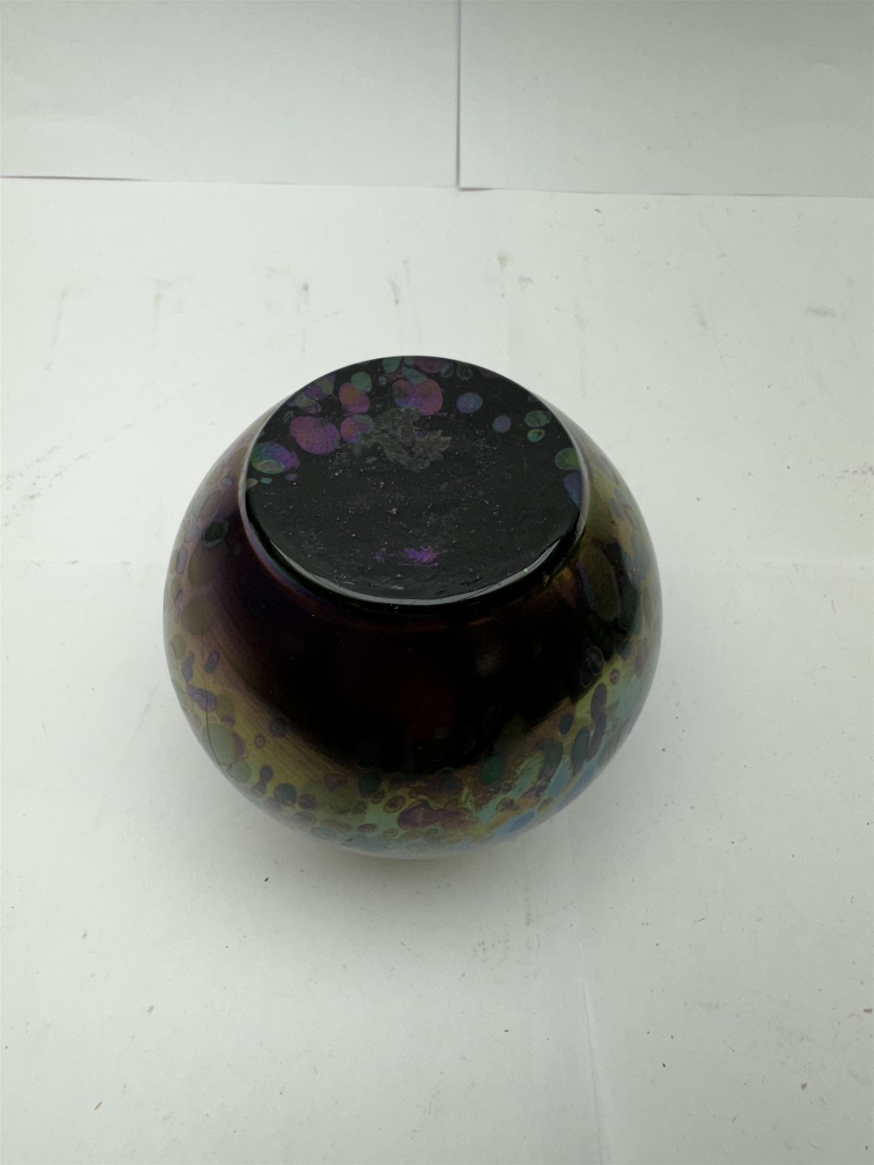 Five Austrian Art Nouveau purple glass vases, to include a Pallme-Konig example, of tapering form with matte vein decoration, and two similar pairs, tallest H16cm