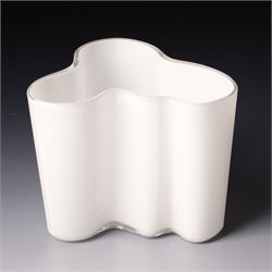 Alvar Aalto (Finnish 1898-1976) for Iittala: Set of three white glass vases, marked Alvar Aalto to base, largest H16cm (3)