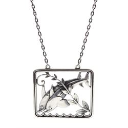 Silver double dolphin pendant necklace designed by Arno Malinowski for Georg Jensen, No. 94
