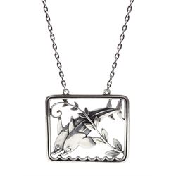 Silver double dolphin pendant necklace designed by Arno Malinowski for Georg Jensen, No. 94