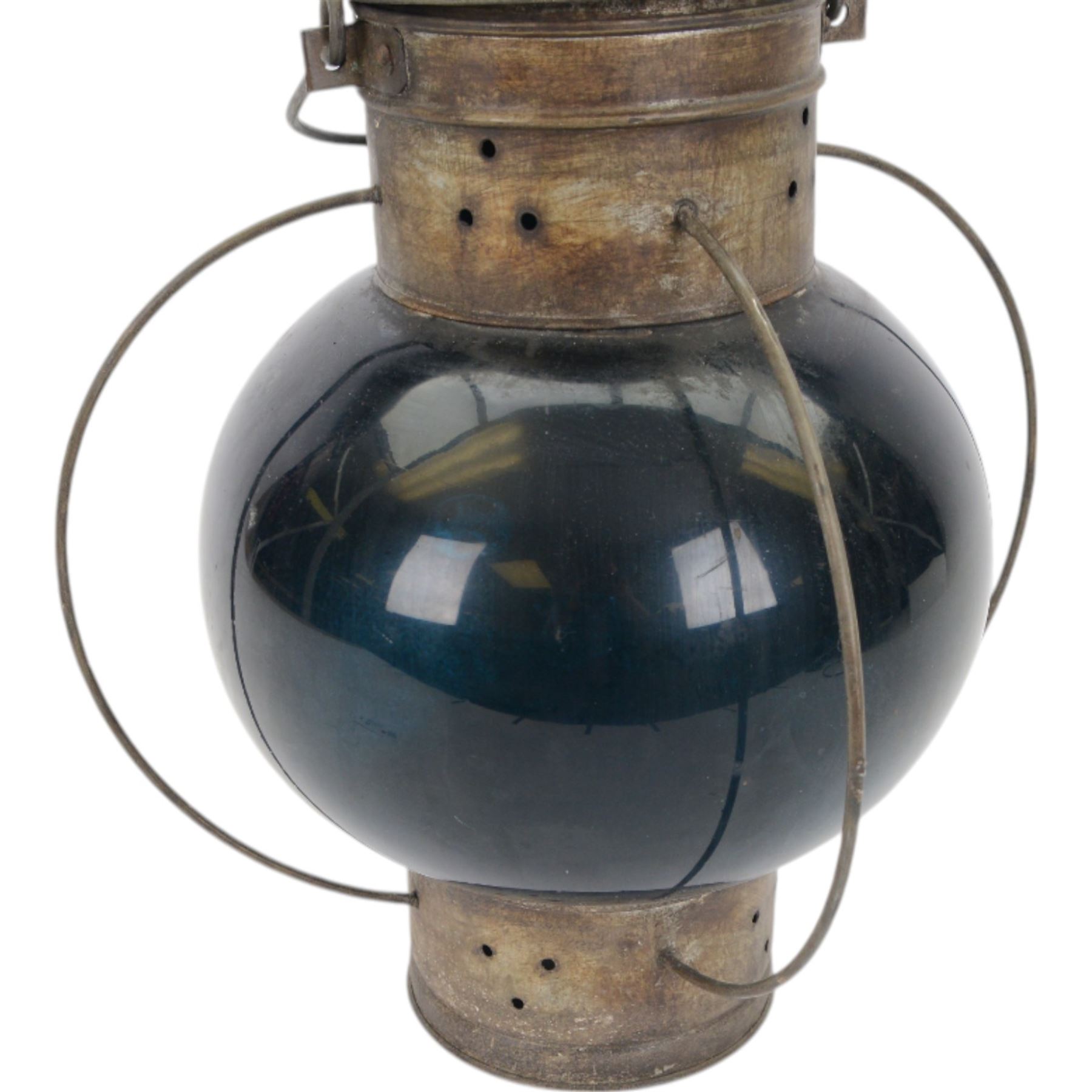 Early 20th century ship's blue glass onion lantern, H36cm
