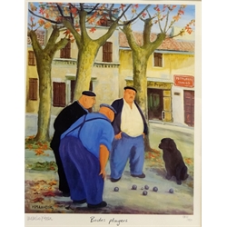  'Boules Players' and 'Cafe de France', two limited edition colour prints No.1725/1950 signed in pencil by Margaret Loxton (British 1938-) 33cm x 26cm (2)  